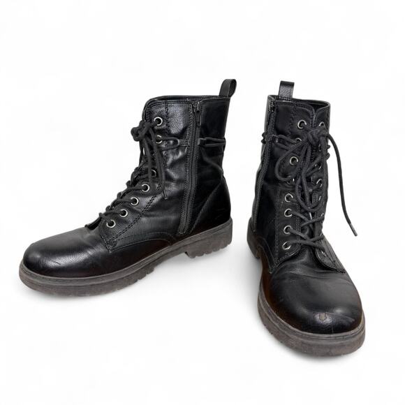 Kohl’s Black Combat Boots - Size 10 - Lace Up Grunge Punk Zip Ankle Boots Punk - Picture 1 of 8